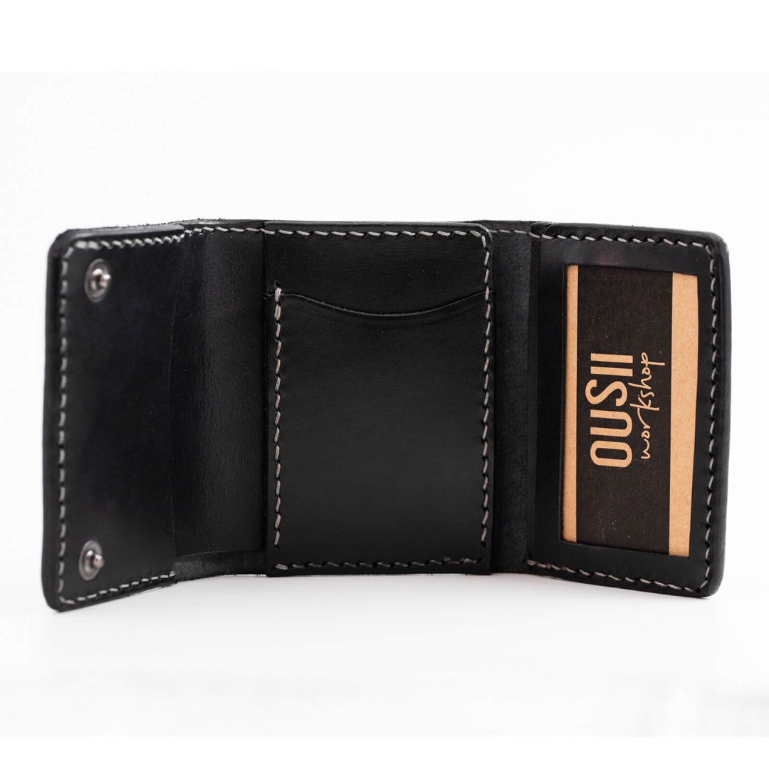 Trifold - Δερμάτινο μαύρο πορτοφόλι Atlas – χειροποίητο
